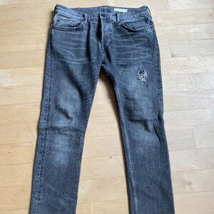 All Saints mens jeans "Cigarette" sz 33 gray wash button fly distressed